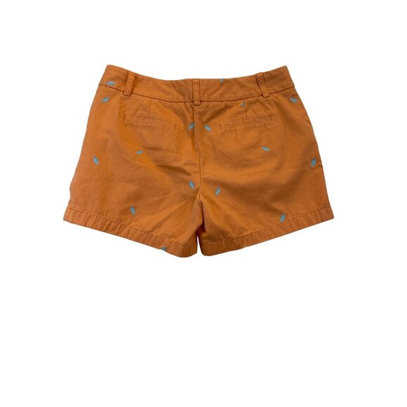 J.Crew Women's Shorts Size 8 Embroidered Sea Shells Cotton Orange Melon Chino - Picture 2 of 9